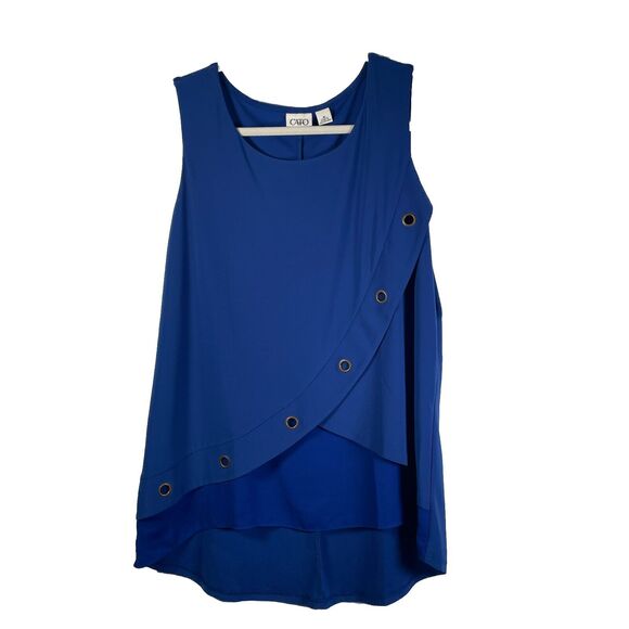 CATO Royal Blue Sleeveless Tank Tunic Blouse Size Medium Grommet Accent Stretchy - Picture 1 of 7
